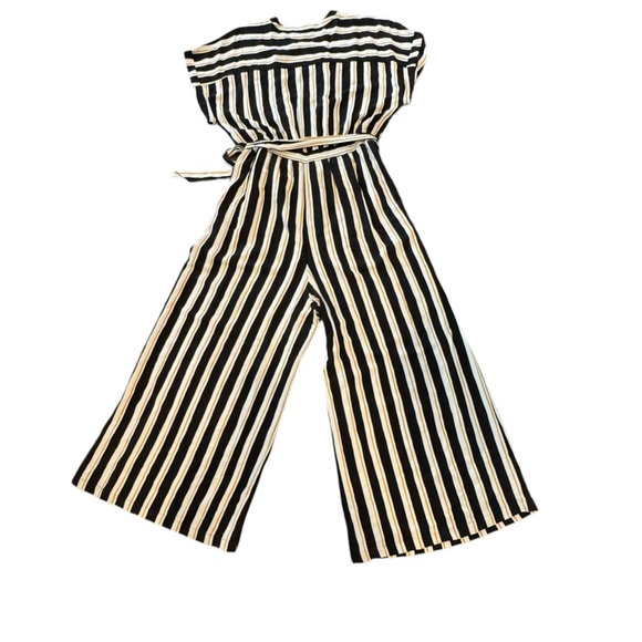 Who What Wear Striped Button Down Jumpsuit XL Black White Tie Waist Wide Leg - Picture 4 of 8